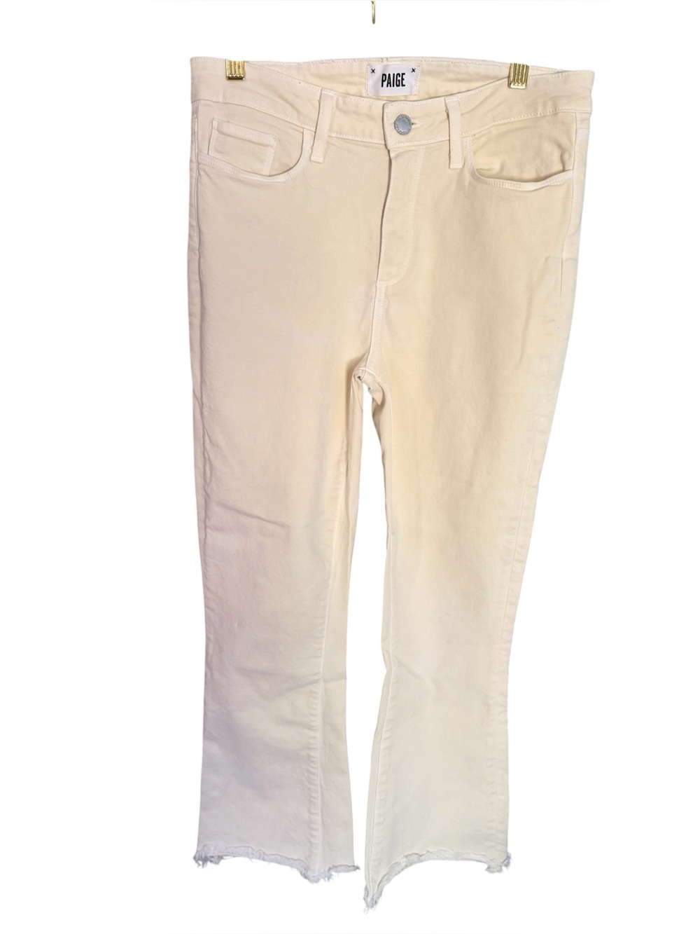 PAIGE Frayed Hem Colette Crop Flare in Cream Cloud Sz. 29